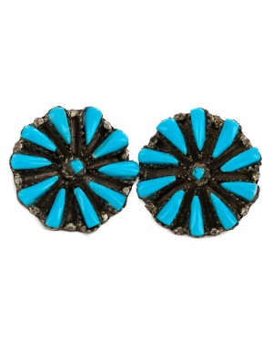 .925 Sterling Silver Handmade Certified Authentic Zuni Natural Turquoise Native American Stud Earrings 24485