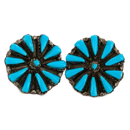 .925 Sterling Silver Handmade Certified Authentic Zuni Natural Turquoise Native American Stud Earrings 24485 .925 Sterling Silver Handmade Certified Authentic Zuni Natural Turquoise Native American Stud Earrings 24485