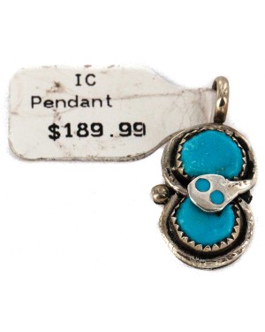 .925 Sterling Silver Snake Certified Authentic Zuni Natural Turquoise Native American Pendant 14922
