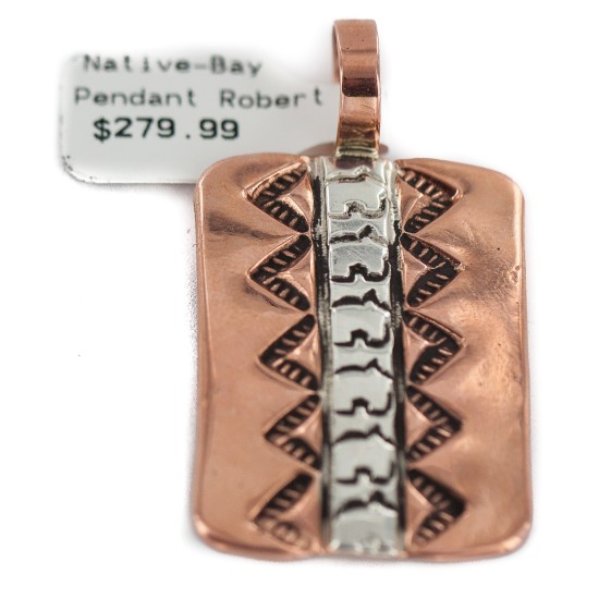 Handmade Certified Authentic Navajo Pure .925 Sterling Silver Native American Copper Pendant 13127-2