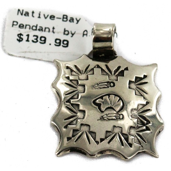 Handmade Feather Bear Certified Authentic Navajo Native American Nickel Pendant 13128-1