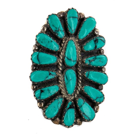 Zuni .925 Sterling Silver Certified Authentic Handmade Signed Petit Point Natural Turquoise Native American Ring 16696