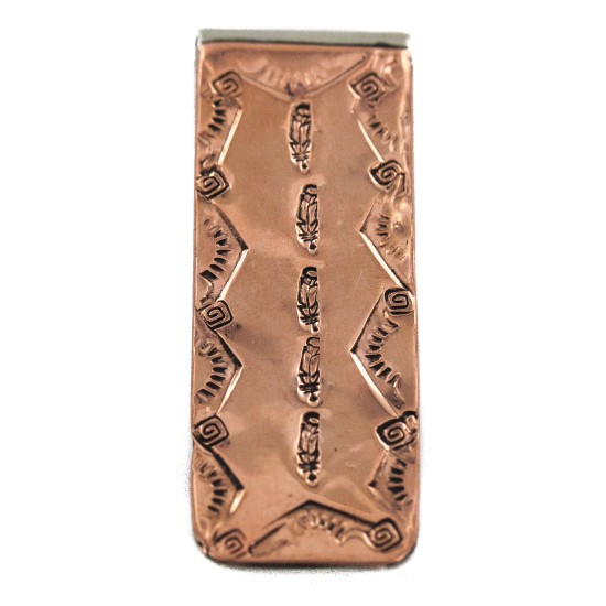 Navajo Certified Authentic Handmade Feather Sun Pure Copper Native American Nickel Money Clip 11267-1