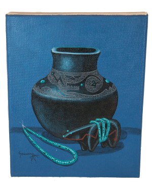 $130 Navajo Certified Authentic Painted by Acrylic Native American Painting 10787-2