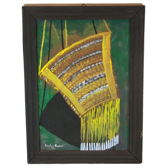 $300 Apache Certified Authentic Painted by Acrylic Apache Basket Native American Painting  10794-1