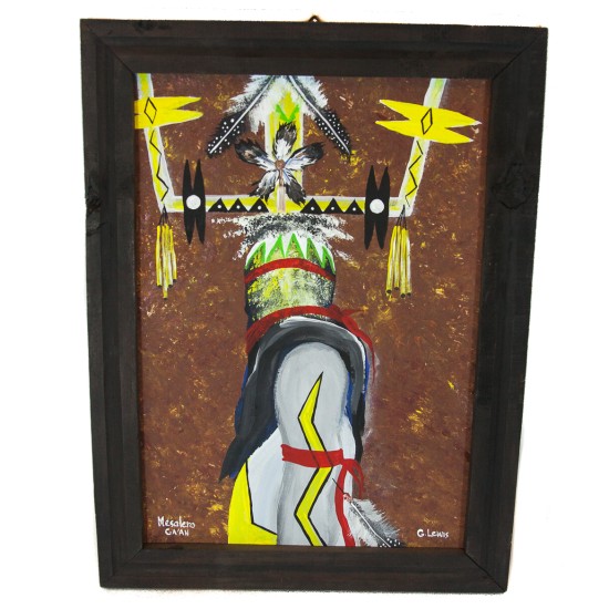 $300 Apache Certified Authentic Painted by Acrylic Apache Mesalero GA'AN Native American Painting  10794-2