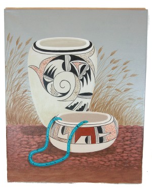 $300 Navajo Pottery Painted by Certified Authentic Acrylic Native American Painting  10784-2