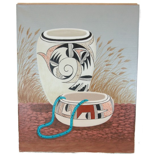 $300 Navajo Pottery Painted by Certified Authentic Acrylic Native American Painting  10784-2