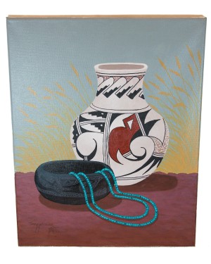$350 Navajo Certified Authentic Pot Painted by Acrylic Native American Painting  10802-7