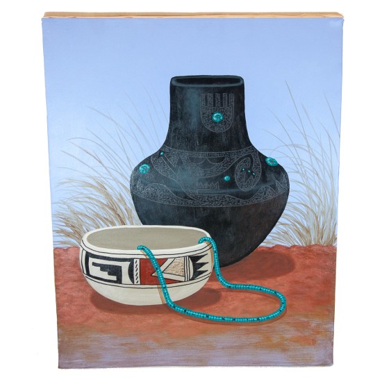 $350 Navajo Pottery Painted by Certified Authentic Acrylic Native American Painting  10802-1