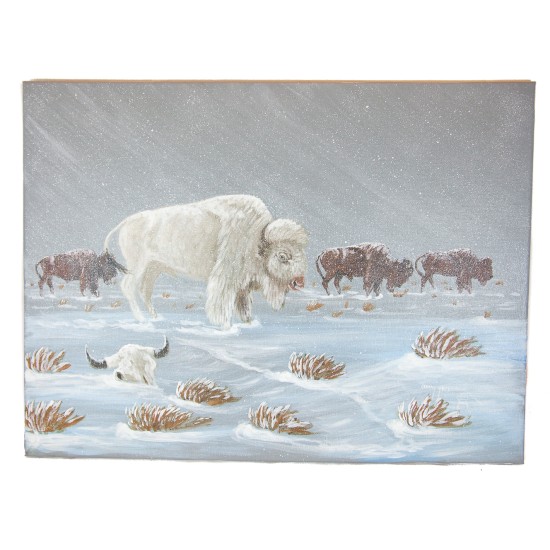 $400 Navajo Bufallo Winter Painted by Certified Authentic Acrylic Native American Painting  10786