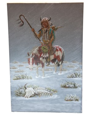 $490 Navajo Indian Winter Painted by Certified Authentic Acrylic Native American Painting  10783