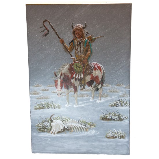 $490 Navajo Indian Winter Painted by Certified Authentic Acrylic Native American Painting  10783