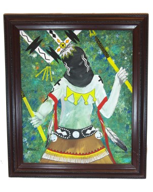 $600 Apache Painted by Certified Authentic Acrylic Mish-Ka-Le' Native American Painting  10793