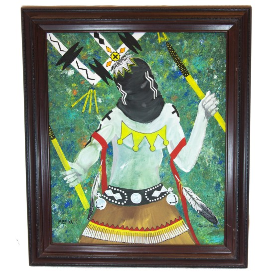 $600 Apache Painted by Certified Authentic Acrylic Mish-Ka-Le' Native American Painting  10793
