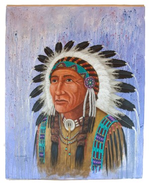 $600 Navajo Indian Chief Painted by Certified Authentic Acrylic Native American Painting  10799