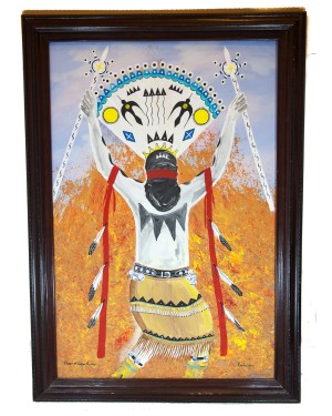 $800 Apache Painted by Certified Authentic Acrylic Flames of Gopher Springs Native American Painting  10784-101
