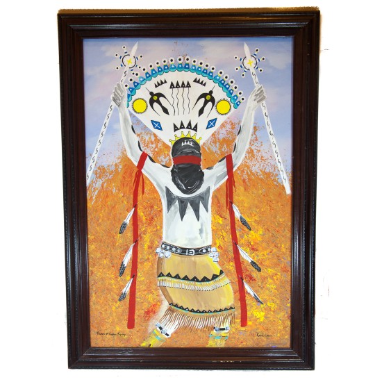 $800 Apache Painted by Certified Authentic Acrylic Flames of Gopher Springs Native American Painting  10784-101