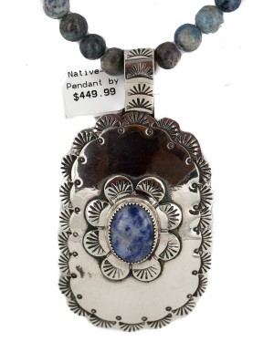 Certified Authentic .925 Sterling Silver and Nickel Handmade Navajo Natural Lapis Native American Necklace 13130-1-18204