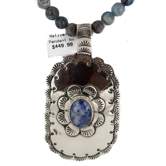 Certified Authentic .925 Sterling Silver and Nickel Handmade Navajo Natural Lapis Native American Necklace 13130-1-18204