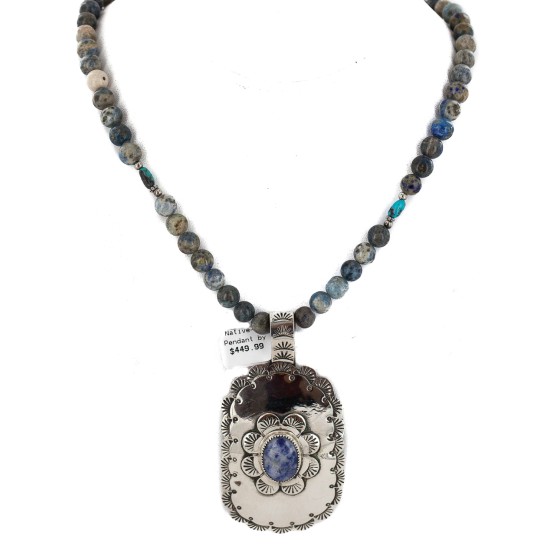 Certified Authentic .925 Sterling Silver and Nickel Handmade Navajo Natural Lapis Native American Necklace 13130-1-18204