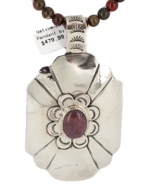 Certified Authentic .925 Sterling Silver and Nickel Handmade Navajo Natural Turquoise Charoite Agate Native American Necklace 13130-3-18207
