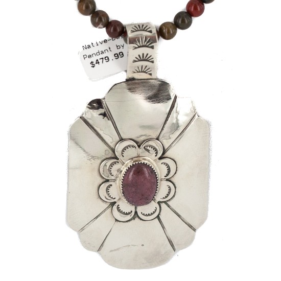 Certified Authentic .925 Sterling Silver and Nickel Handmade Navajo Natural Turquoise Charoite Agate Native American Necklace 13130-3-18207