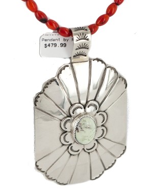 Certified Authentic .925 Sterling Silver and Nickel Handmade Navajo Natural Turquoise Coral Native American Necklace 13130-2-18206