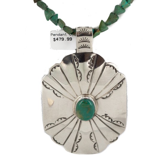 Certified Authentic .925 Sterling Silver and Nickel Handmade Navajo Natural Turquoise Native American Necklace 13130-4-10054-4