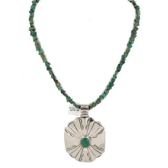 Certified Authentic .925 Sterling Silver and Nickel Handmade Navajo Natural Turquoise Native American Necklace 13130-4-10054-4