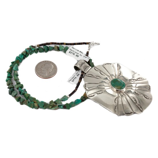 Certified Authentic .925 Sterling Silver and Nickel Handmade Navajo Natural Turquoise Native American Necklace 13130-4-10054-4