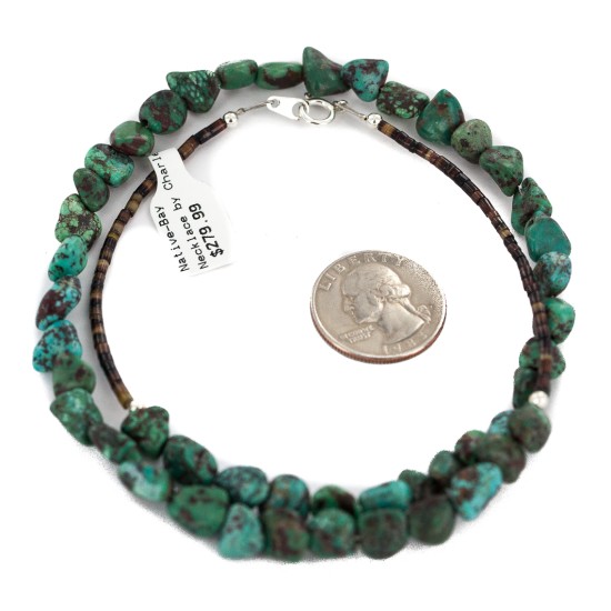 Certified Authentic .925 Sterling Silver Handmade Navajo Natural Turquoise Native American Necklace 10054-2