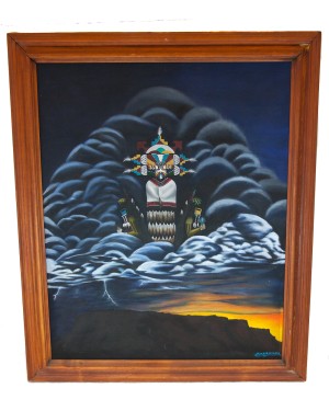 Hopi Dancing Prayer Edge Water Clan Painted by Certified Authentic Acrylic Native American Painting  10804