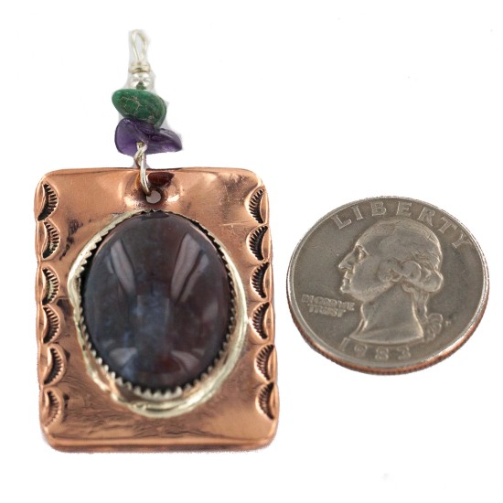 Handmade Certified Authentic Navajo Pure Natural Agate Amethyst Turquoise Native American Copper Pendant 18212-2
