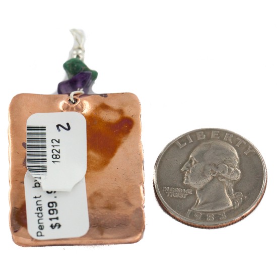Handmade Certified Authentic Navajo Pure Natural Agate Amethyst Turquoise Native American Copper Pendant 18212-2