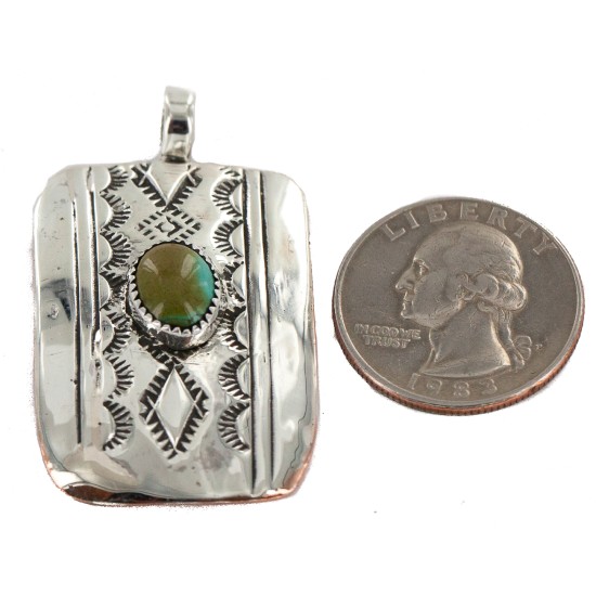 Handmade Certified Authentic Navajo Pure Natural Turquoise Native American Copper and Nickel Pendant 13132