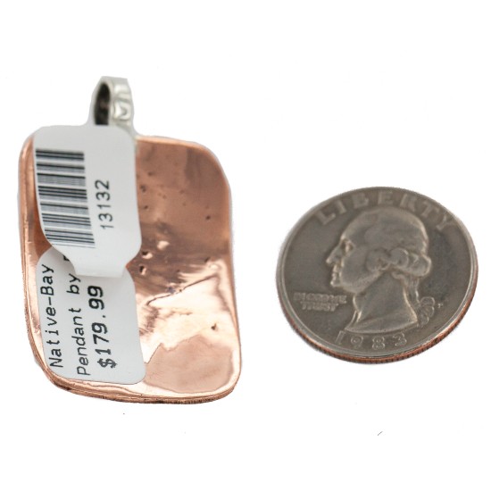 Handmade Certified Authentic Navajo Pure Natural Turquoise Native American Copper and Nickel Pendant 13132