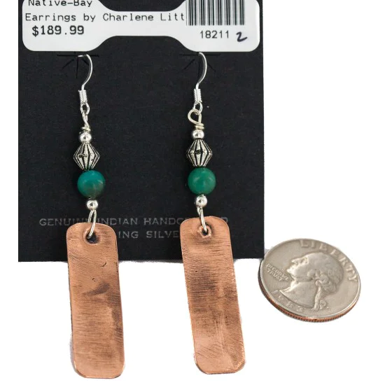 Handmade Navajo Natural Turquoise Native American Pure Copper Dangle Earrings 18211-2 Handmade Navajo Natural Turquoise Native American Pure Copper Dangle Earrings 18211-2