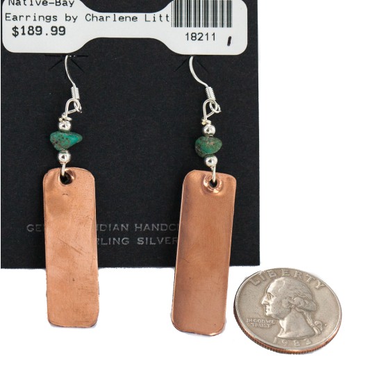 Certified Authentic Handmade Navajo Natural Turquoise Native American Pure Copper Dangle Earrings 18211-1