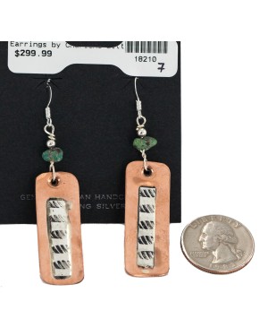 Certified Authentic Handmade .925 Sterling Silver Hooks Navajo Natural Turquoise Native American Pure Copper Dangle Earrings 18210-7
