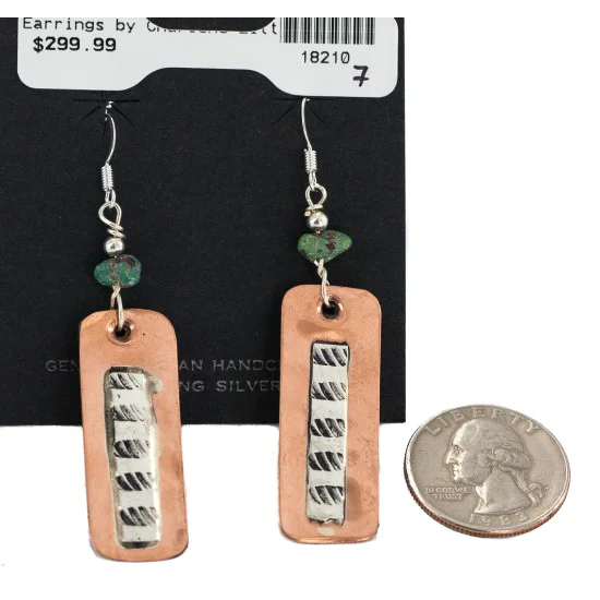 Handmade .925 Sterling Silver Hooks Navajo Natural Turquoise Native American Pure Copper Dangle Earrings 18210-7 Handmade .925 Sterling Silver Hooks Navajo Natural Turquoise Native American Pure Copper Dangle Earrings 18210-7