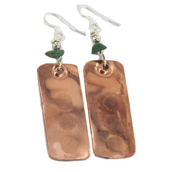 Certified Authentic Handmade Maze .925 Sterling Silver Hooks Navajo Natural Turquoise Native American Pure Copper Dangle Earrings 18210-4