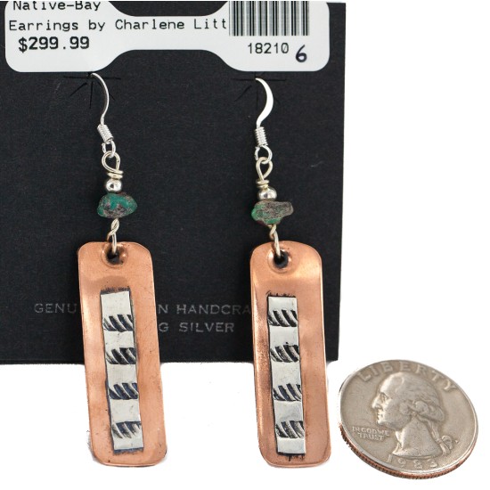 Certified Authentic .925 Sterling Silver Hooks Navajo Handmade Natural Turquoise Native American Pure Copper Dangle Earrings 18210-6