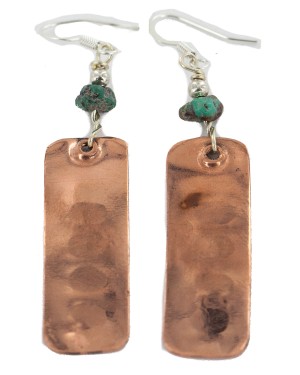 Certified Authentic .925 Sterling Silver Hooks Navajo Handmade Natural Turquoise Native American Pure Copper Dangle Earrings 18210-6