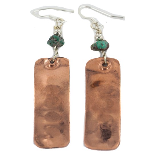 Certified Authentic .925 Sterling Silver Hooks Navajo Handmade Natural Turquoise Native American Pure Copper Dangle Earrings 18210-6