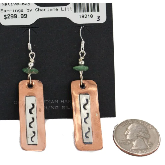 .925 Sterling Silver Hooks Handmade Navajo Natural Turquoise Native American Pure Copper Dangle Earrings 18210-3 .925 Sterling Silver Hooks Handmade Navajo Natural Turquoise Native American Pure Copper Dangle Earrings 18210-3