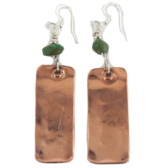 Certified Authentic Handmade .925 Sterling Silver Hooks Navajo Horse Natural Turquoise Native American Pure Copper Dangle Earrings 18210-2