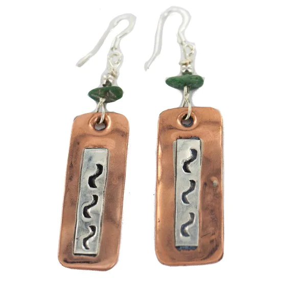 .925 Sterling Silver Hooks Handmade Navajo Natural Turquoise Native American Pure Copper Dangle Earrings 18210-3 .925 Sterling Silver Hooks Handmade Navajo Natural Turquoise Native American Pure Copper Dangle Earrings 18210-3