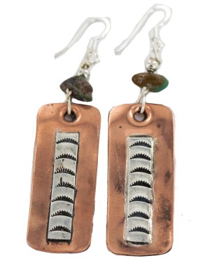 Certified Authentic .925 Sterling Silver Hooks Navajo Natural Handmade Turquoise Native American Pure Copper Dangle Earrings 18210-8