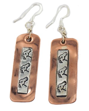 Certified Authentic Handmade .925 Sterling Silver Hooks Navajo Horse Native American Pure Copper Dangle Earrings 18210-5